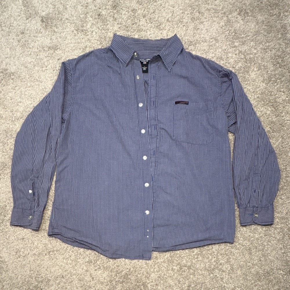 Ralph Lauren Jeans Co. Mens L Blue Brown Check Cotton Long Sleeve Button‎ Up